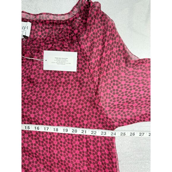 NWT Misa Los Angeles Louisa Dress XS Pink/Red Print Sheer Chiffon Midi - Picture 7 of 15